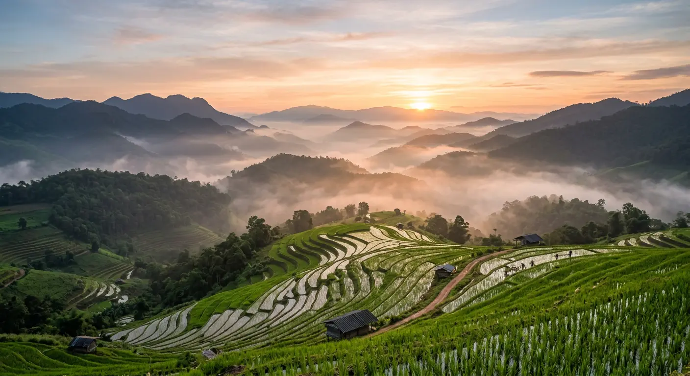 Mountain views over the rice fields of Doi Saket