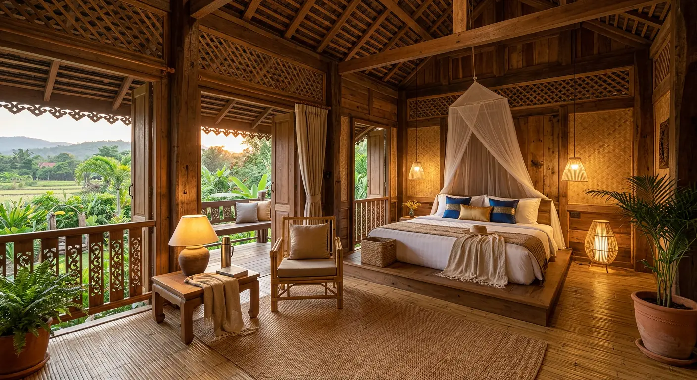 Baan Thai L2 heritage rice barn room at Village Green Retreat, Doi Saket
