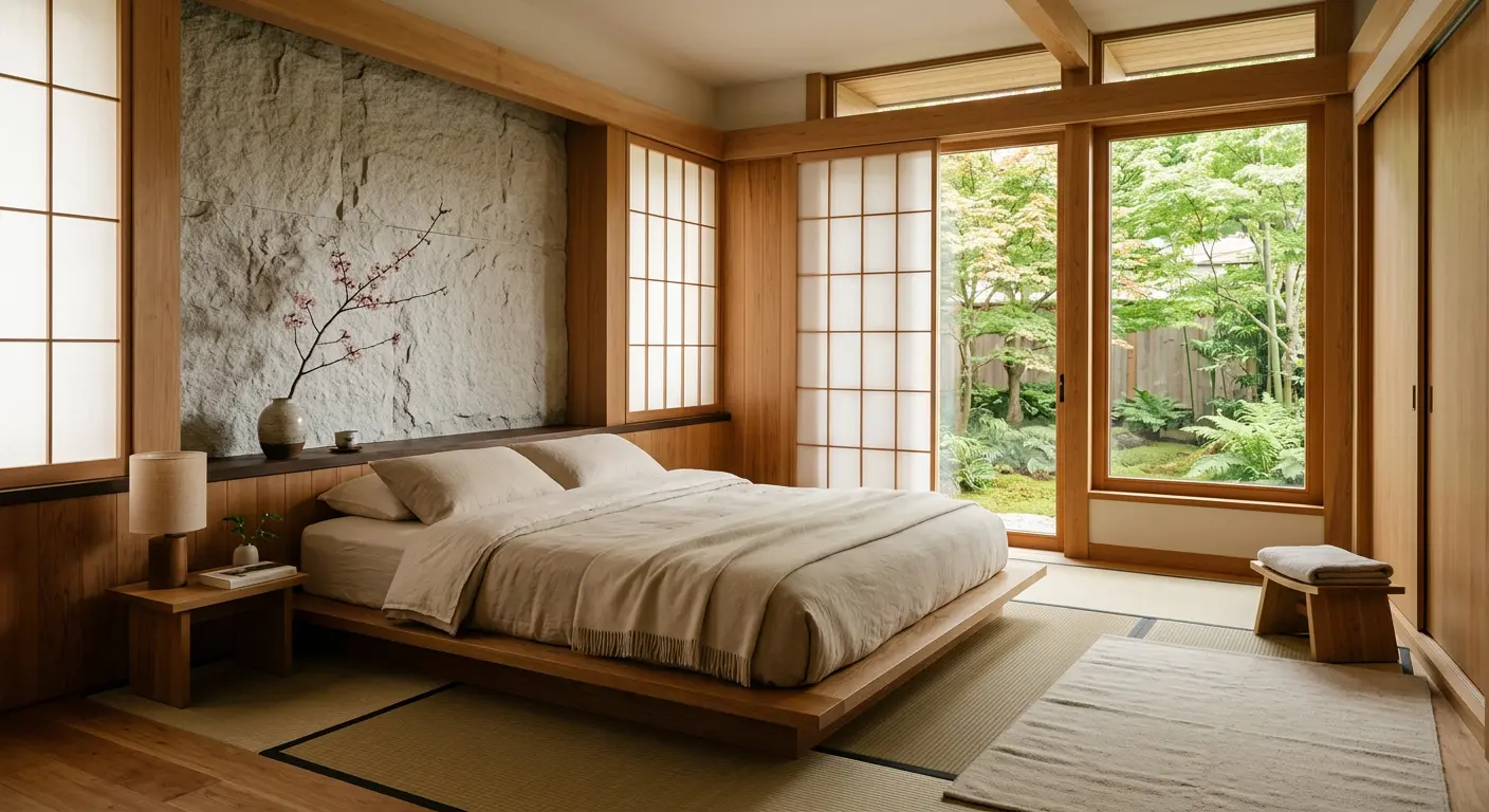 Kyoto Zen Lodge bedroom at Village Green Retreat, Doi Saket